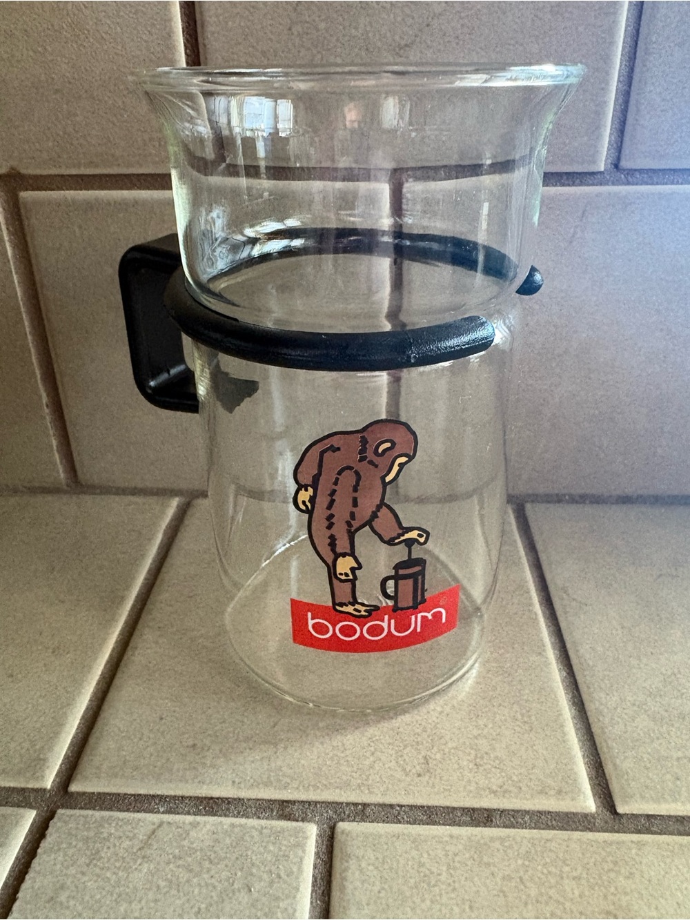 Vintage Bodum Bistro Monkey Glass Mug with Black Handle - Excellent Condition